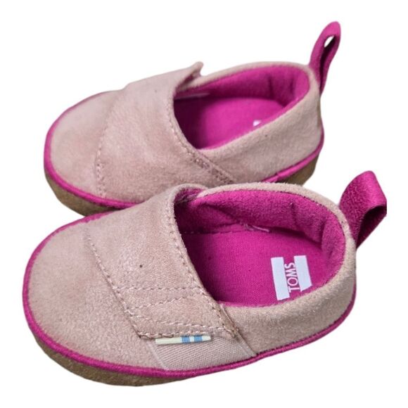 Baby Toms Pink MicroSuede Tiny Pinto Layette Alpargata Crib Shoe Girls Slip-On 2 - Picture 5 of 11